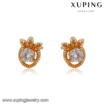 90123 Light quality fashion earring 18K gold plated 1gram gold leaf stud earring insert big white zircon